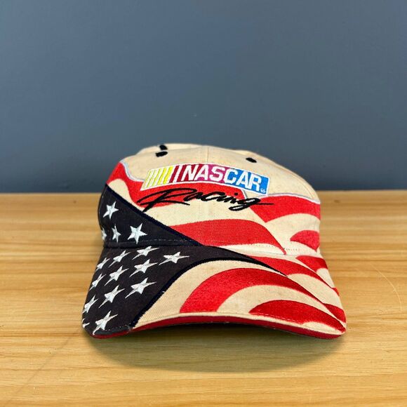 Vintage NASCAR Racing Hat American Flag USA Stars Stripes Adjustable Cap - Picture 2 of 8